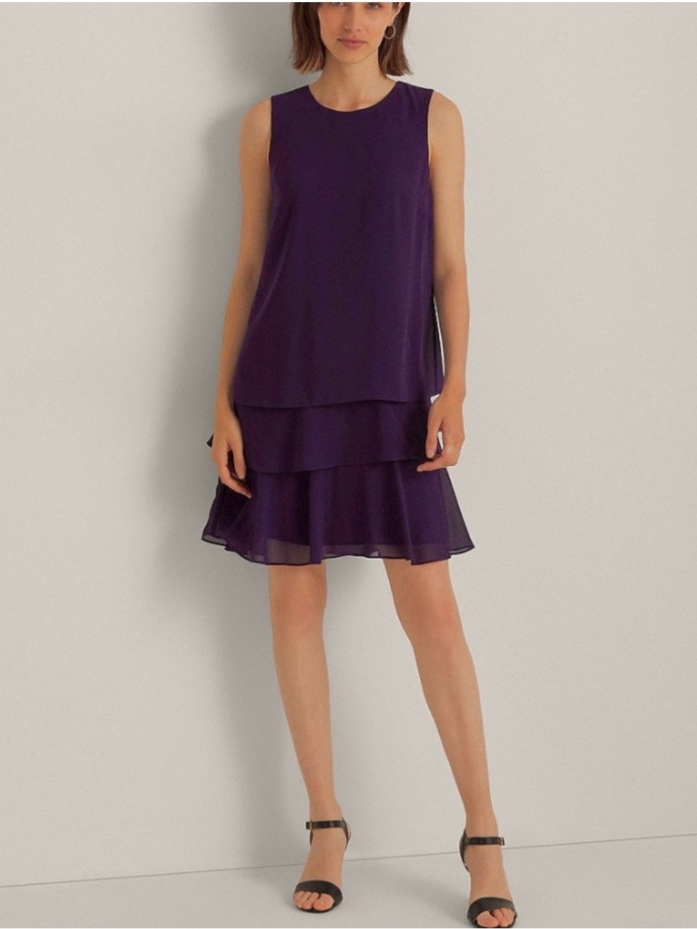 Lauren Ralph Lauren Purple Georgette Tiered Shift Dress Women’s Size 8 NWT